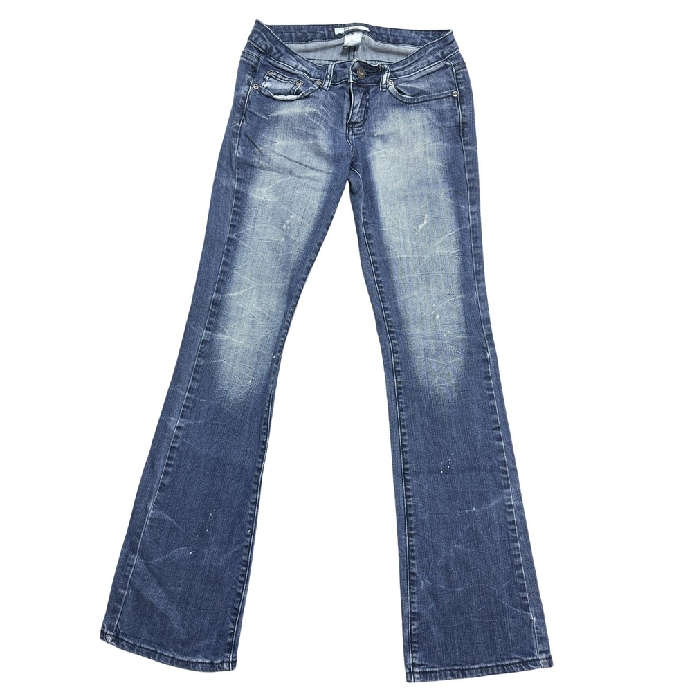 Bongo Jeans Womens 3 Blue Bootcut Low Rise Distressed Embroidered Pockets